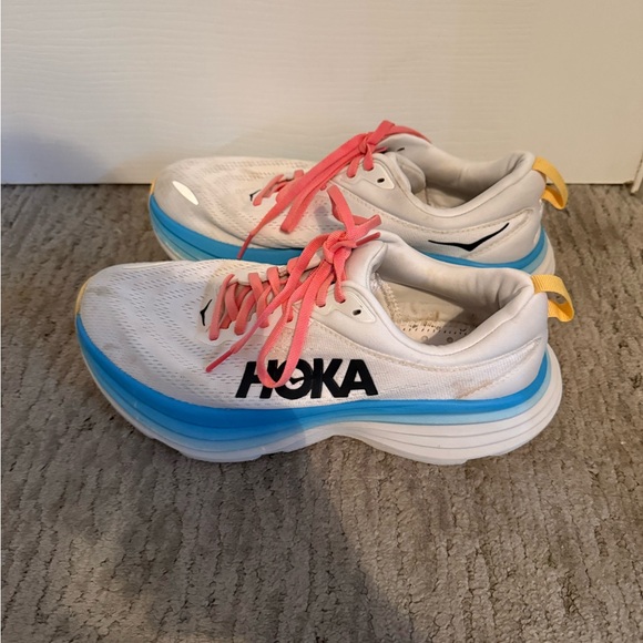 Hoka White and Blue Sneakers with Pink Laces no insoles - Picture 3 of 5